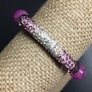 Rhinestone Stretch Bracelet Purple Silver Sparkle Faceted Round Barbie Retro